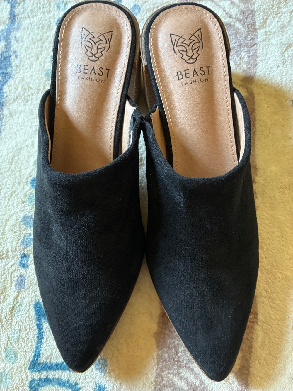 BEAST FASHION Black Pointed Toe Slip-On Mules